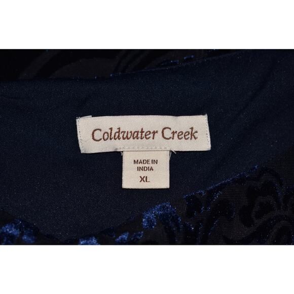COLDWATER CREEK $129 Blue Velvet Midi Dress Embossed Baroque 3/4 Sleeve XL - Picture 4 of 4